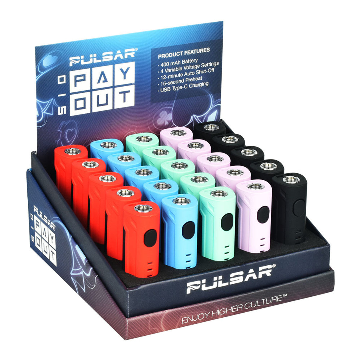 Pulsar 510 Payout Variable Voltage Vape Cartridge Battery Display Case