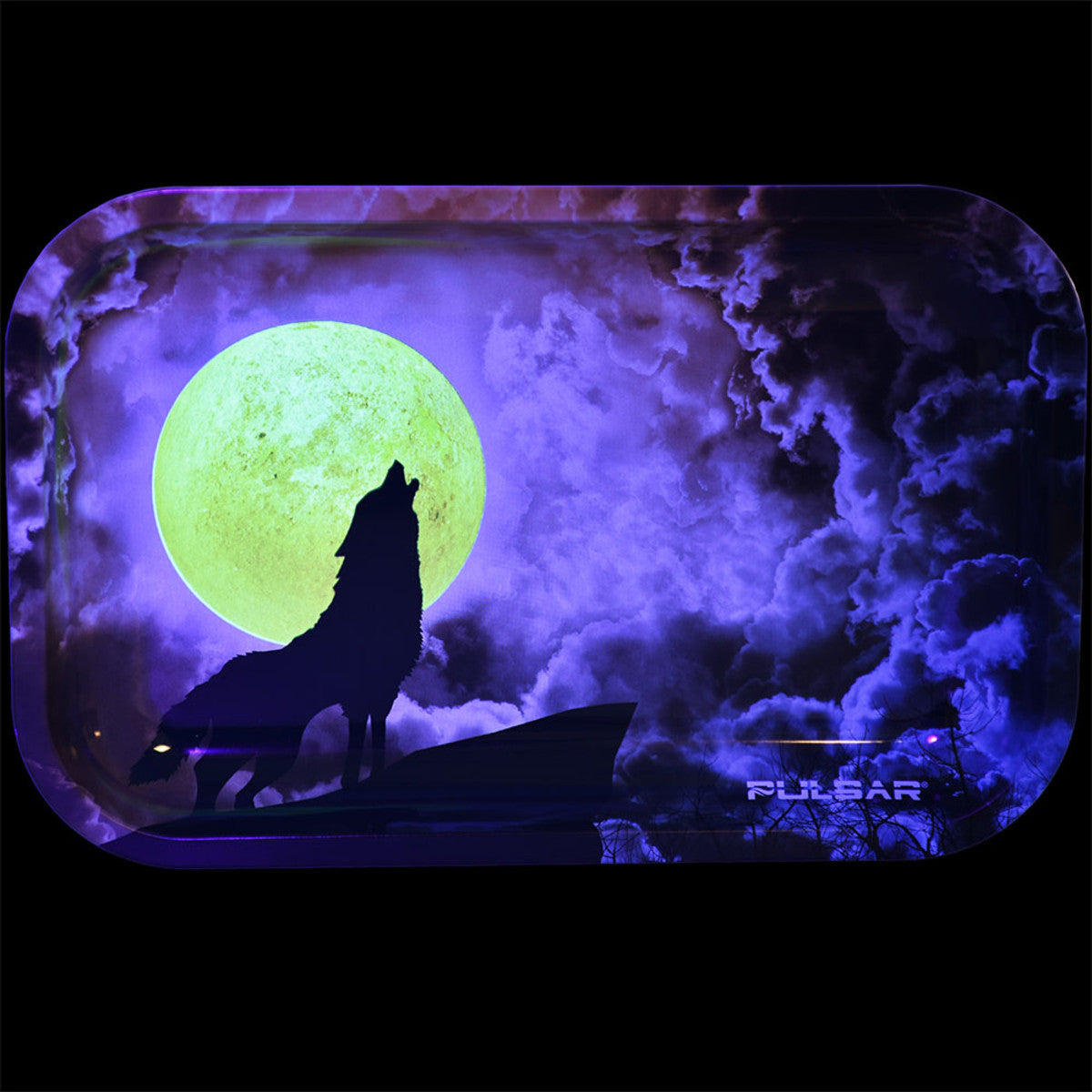 pulsar glow in dark metal rolling tray howl at the clouds