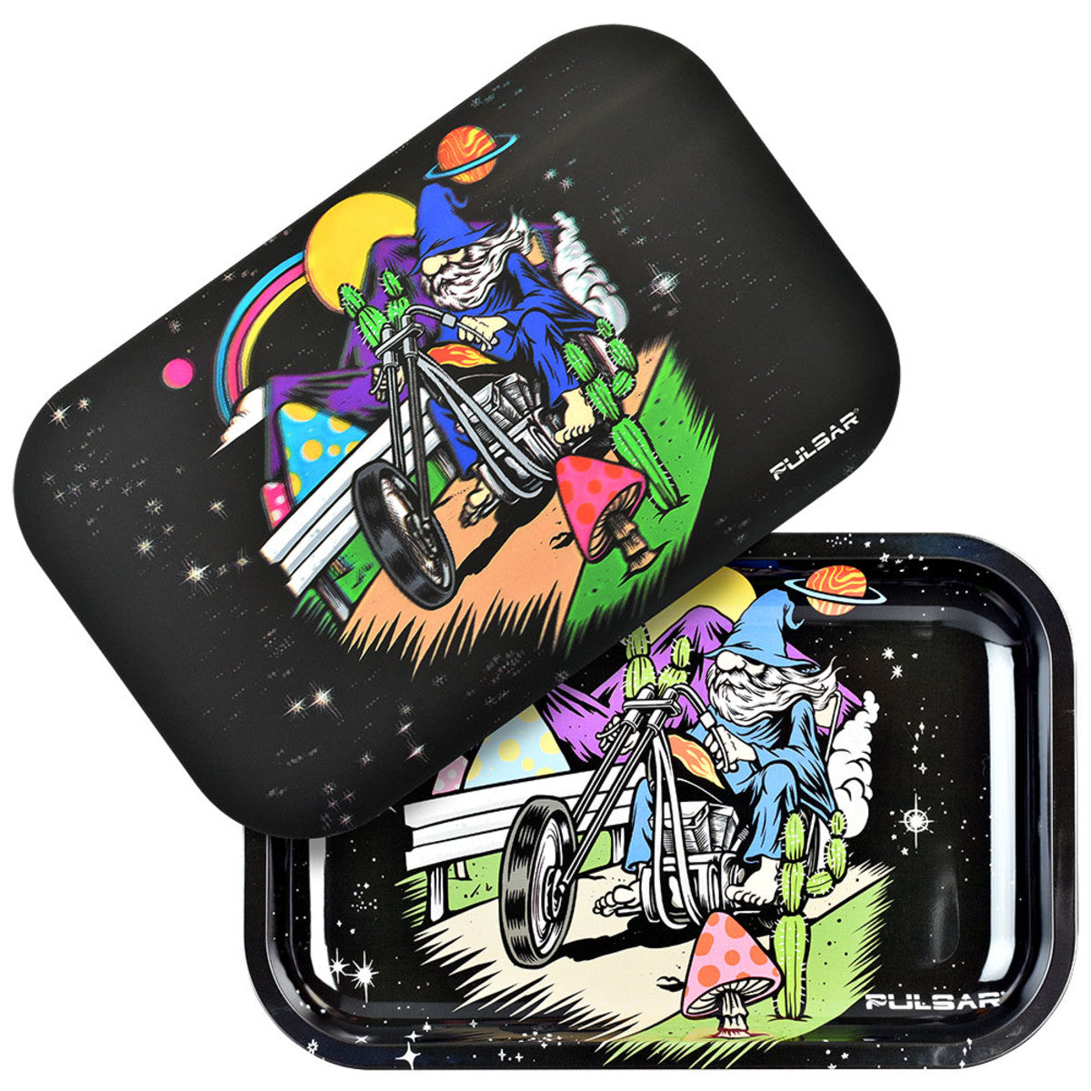 pulsar trippy trip metal rolling tray with 3d magnetic lid