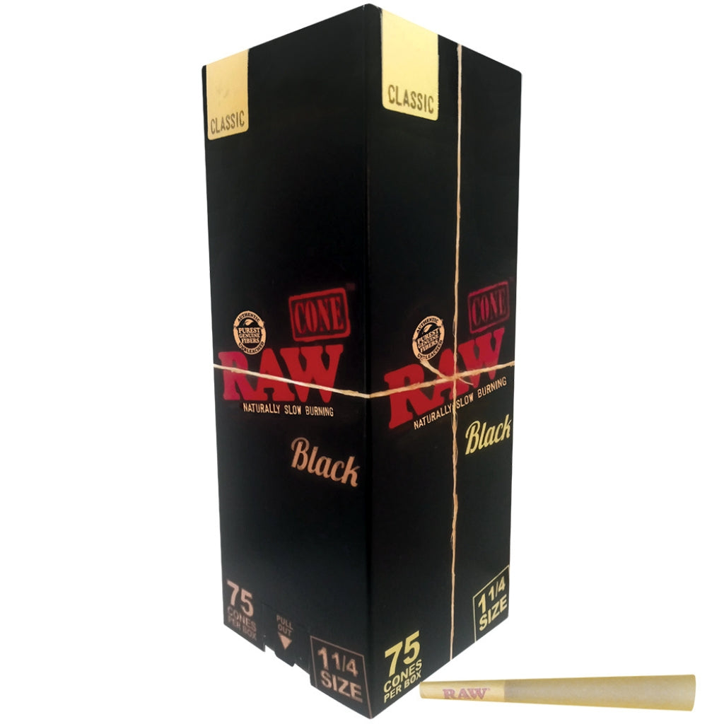 RAW Black Pre-Rolled Cones 75ct Box