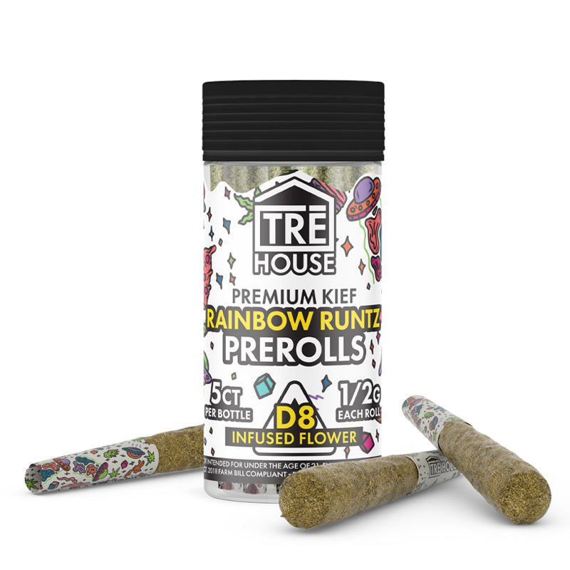 TRE House Delta-8 Prerolls Rainbow Runtz Premium Kief Infused Flower